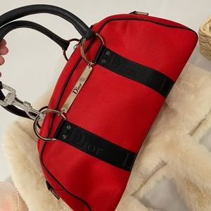 Dior red and black hardcore jersey satin bag, rhinestone clasp iconic purse